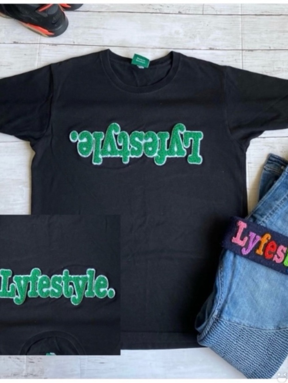 LYFESTYLE Black Tee with Green Logo